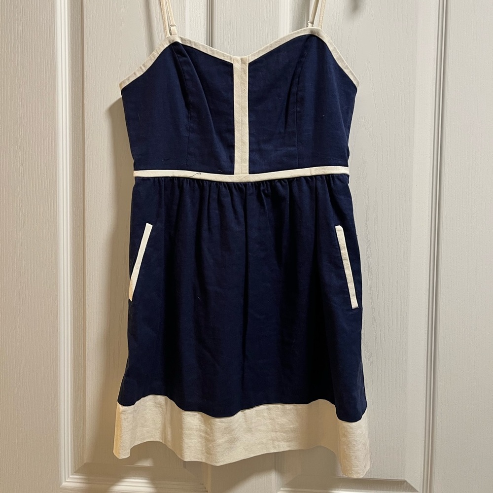 Cute Navy Blue Sailor Short Dress with Pockets